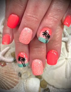 Mexico Fingernails, Tropical Nail Colors Summer, Tropical Toenail Designs, Beach Ball Nails Designs, Cruise Nails Dip, Tropical Sns Nails, Bahama Cruise Nails, Beach Themes Nails, Bahamas Pedicure