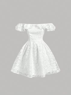 White Elegant Collar Sleeveless Woven Fabric Plain Fit and Flare Embellished Non-Stretch  Women Clothing Floaty White Dress, Damas Dresses For Quince White, Dama Dresses White, White Dancing Dress, White Flowy Dress Short, Confirmation Dresses For Teens, Damas Dresses For Quince, White Dress Graduation, White Graduation Dress