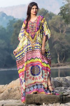 "ELEGANT , GORGEOUS & BEAUTIFUL ONE SIZE FIT ALL Beautiful hand embroider kaftans made with Rich quality of fabric & hand crafted by Skilled craftsmen. Fabric :- 100% Silk NATURE OF SILK One size. Fits size small to 6XL. Regular kaftan length is 60\" ( 153 cm ). (shorter kaftan length is possible Please let us know via email or put buyer note after purchase) Quality: Excellent (Best Quality On Our Stock) Absolutely Perfect for any Occasion... Be it a Relaxing Evening Entertaining Family/ Festive Dabka Kaftan For Festival, Summer Festive Hand Embellished Kaftan, Festive Bohemian Kaftan With Dabka Detailing, Festive Bohemian Kaftan With Dabka, Festive V-neck Hand Embellished Kaftan, Bollywood Style Dresses With Kimono Sleeves, Festive Summer Kaftan With Dabka Embroidery, Embellished Tunic Kurta For Summer, Festive Maxi Kaftan For Festivals