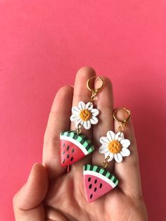 Handmade earrings Strawberry Jewelry, 70s Earrings, Rainbow Vans, Watermelon Earrings, Strawberry Earrings, Earring Kit, Cactus Earrings, Fruit Jewelry, Polymer Earrings