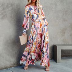 plus size elegant print casual dress Prom Dresses Boho, Billowy Sleeves, Plus Size Elegant, Open Back Maxi Dress, Printed Casual Dresses, Swimsuit Dress, Prom Dresses Long With Sleeves, Crop Top Blouse, Flowy Skirt