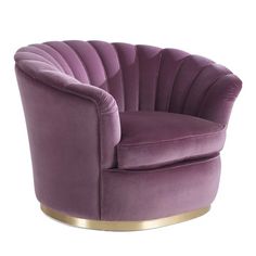 a purple chair sitting on top of a white floor