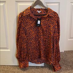 Brand New Xl Fashion Nova Navy And Bright Orange Button Up Blouse! So Cute Just Too Big For Me. Chic Orange Long Sleeve Blouse, Trendy Orange Shirt For Work, Chic Orange Collared Blouse, Orange Button-up Blouse For Fall, Fall Orange Blouse With Button Closure, Orange Tops With Button Closure For Work, Orange Long Sleeve Blouse For Work, Orange Collared Blouse For Fall, Trendy Orange Blouse With Button Closure