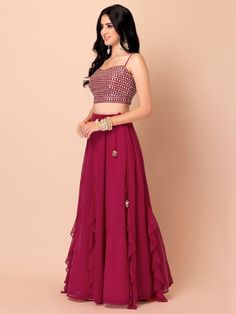 Introducing our gorgeous pink georgette reception wear lehenga choli with dupatta, the perfect ensemble for weddings, functions like sangeet, receptions, and parties. This exquisite outfit is designed to make you look and feel stunning on any special occasion.
The lehenga is crafted from high-quality georgette material in a beautiful pink color. Its semi-stitched design can be adjusted up to 42 inches, ensuring a perfect fit for most body types. With a 3.50-meter flair, this lehenga creates a gr Pink Party Wear Pre-draped Saree In Georgette, Festive Floor-length Gown For Wedding Reception, Georgette Sharara For Reception During Navratri, Chiffon Sets For Diwali Party, Chiffon Party Sets For Diwali, Diwali Party Chiffon Sets, Pink Georgette Choli With Traditional Drape, Pink Georgette Pre-draped Saree With Gota Work, Embellished Pink Georgette Gown