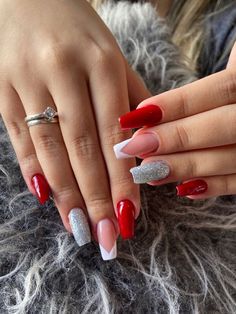 Red Acrylic Nails, Nails Now, Grunge Nails, White Acrylic Nails, Fall Acrylic Nails, Pink Acrylic Nails, Xmas Nails, Pretty Acrylic Nails