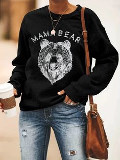 Women's with Bear Print Sweatshirt - Soft and Cozy Long Sleeve Sweatsh Comfortable Long Sleeve Winter Tops, Cozy Long Sleeve Hoodie With Letter Print, Winter Fleece Sweater With Letter Print, Comfortable Long Sleeve Sweatshirt With Relaxed Fit, Winter Graphic Print Sweatshirt, Winter Graphic Print Comfortable Sweatshirt, Fleece Graphic Print Long Sleeve Sweater, Comfortable Graphic Print Winter Sweatshirt, Fleece Sweater With Graphic Print Long Sleeve