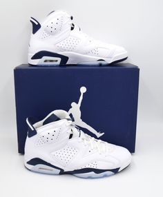 THIS AUCTION IS FOR: BRAND NEW IN THE BOX 100% AUTHENTIC. AIR JORDAN 6 RETRO "MIDNIGHT NEVY"  SHOES  MEN'S SIZE: 12 COLOR: WHITE/MIDNIGHT NAVY   ~ PLEASE ASK ANY QUESTIONS & SEE MY OTHER ITEMS ~ THANKS FOR LOOKING!!! Jordan Shoes With Perforations For Streetwear, Mid-top Jordan Shoes With Perforations For Streetwear, Low-top Jordan Shoes With Branded Insole And White Sole, High-top Jordan Shoes With Perforated Toe Box For Streetwear, Jordan Shoes With Cushioned Footbed For Streetwear, Sporty Low-top Jordan Shoes With Perforated Toe Box, Low-top Jordan Shoes With Perforated Toe Box For Sports, Low-top Jordan Shoes With Perforated Toe Box, Nike Air Force 1 Sports Shoes With Perforations