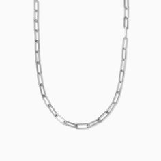 Mini Linked Up Necklace – Uncommon James Silver Cable Chain Jewelry For Layering, Sterling Silver Delicate Chain Necklace Paperclip Shape, Sterling Silver Delicate Paperclip Chain Necklace, Sterling Silver Necklaces With Rectangular Links, Silver Necklace With Oval Link Box Chain, Metal Cable Chain Necklace For Layering, Sterling Silver Necklace With Rectangular Links, Silver Sterling Necklace With Rectangular Links, Silver Chain Necklace For Layering