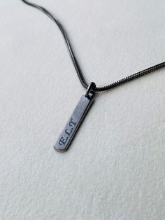 Men Necklace - 925 Sterling Silver Custom Engraved Men Necklace - Personalized Men's Jewelry - Custom Men Necklace - Gift for Son - Birthday Gift for Him - Gift for Son - Gold Men Necklace - Silver Men JewelryPerfect Gift for Him - Gift for Boyfriend - Gift for Son - Gift for FatherDESCRIPTION • AND • DETAILS- Material: 925 Sterling Silver - Finish: Silver , 14K Gold , 14K White Gold , Black (Rhodium)- Pendant Dimensions: 28 mm (height) x 5 mm (width)- Can be personalized. Please note that engra Minimalist Stainless Steel Necklace For Father's Day, Minimalist Box Chain Jewelry For Father's Day, Minimalist Etched Necklaces For Everyday Wear, Minimalist Etched Necklaces, Minimalist Everyday Etched Necklaces, Minimalist Everyday Etched Necklace, Minimalist Sterling Silver Necklace For Father's Day, Minimalist Box Chain Necklace For Father's Day, Minimalist Pendant Necklace For Father's Day