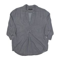 ZARA Low V-Neck Plain Shirt Grey 3/4 Sleeve Womens XS Plain Shirt, Plain Shirts, Zara, Cuff, V Neck, Collar, Grey