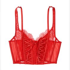 Brand New Size Small Dd Red Corset Top, Red Corset, Corset Bra, Lipstick Red, Clothes Pictures, Front Hand, Victoria Secrets, Lace Corset, Scalloped Lace