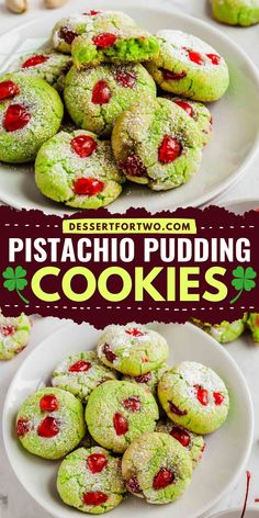 Add these Pistachio Pudding Cookies to your St. Patrick's Day dessert ideas! These homemade cookies are so easy and so pretty! Add this cookie recipe to your homemade St. Patrick's Day treats! Green Cookies, Pistachio Pudding Cookies, St Patrick's Day Dessert, Christmas Dessert Ideas, Butter Cake Cookies, Cookies For Christmas, Cookie Exchange Recipes, Pistachio Cookies