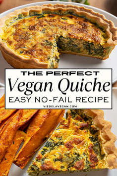 vegan quiche recipe Vegan Tofu Quiche, Vegan Dinner Recipes For Family, Tofu Quiche Vegan, Healthy Dinner Vegan Recipes, Easy Vegan Quiche, Egg And Tofu Recipes, Egg Free Quiche, Vegan Breakfast To Go, Vegan Diner Food