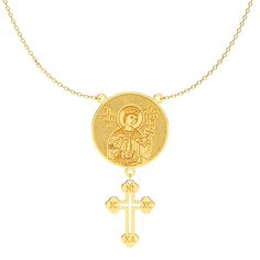 Experience a harmonious blend of devotion and elegance with our Rosary Style Custom Greek Orthodox Saint Necklace. This sacred accessory is not just a piece of jewelry but a pathway to contemplation and connection with your faith. It features a customizable saint medal that allows you to carry your spiritual protector close to your heart, along with a cross. Available in both radiant solid gold and sterling silver, its modern design is matched with traditional rosary inspiration, making it a perfect choice for those who seek a contemporary yet meaningful expression of their faith. Spiritual 14k Gold Cross Pendant Necklace, 14k Gold Spiritual Cross Pendant Necklace, Spiritual Gold Plated Cross Pendant Necklace, Gold Plated Cross Pendant Necklace With Spiritual Style, Gold Plated Cross Pendant Necklace Spiritual Style, 14k Gold Cross Necklace For Spiritual Wear, Spiritual Yellow Gold Necklaces For Wedding, Spiritual Cross Necklace In Yellow Gold, Spiritual Yellow Gold Cross Necklaces