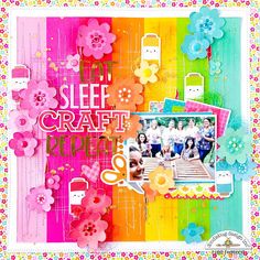 a colorful scrapbook page with flowers and pictures