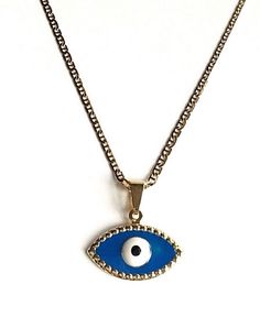 "18K GOLD FILLED EVIL EYE NECKLACE . FOR GOOD LUCK , PROTECTION, HEALTH AND BAD EYE. 20\" LONG CHAIN. PENDANT:24x12mm 18K GOLD FILLED CADENA DE OJO DE LA BUENA SUERTE . PARA BUENA SUERTE,PROTECCION, SALUD Y MAL DE OJO. 20\" LARGO CADENA. DIJE:24x12mm" Gold Plated Adjustable Chain Necklace For Good Luck, Gold Chain Necklace With Evil Eye As Gift, Gold Chain Necklace With Evil Eye For Gift, Figaro Necklace, Good Luck Bracelet, For Good Luck, Pompano Beach, Evil Eye Pendant, Evil Eye Necklace