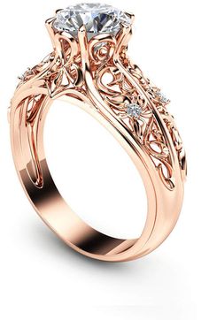 Etsy 14K Rose Gold Engagement Ring Unique Engagement Ring Rose Gold Moissanite Ring Vintage Engagement Ri Exquisite Filigree Promise Ring With Intricate Design, Exquisite Filigree Ring For Promise With Intricate Design, Exquisite Filigree Ring As Promise Ring, Rose Gold Fine Jewelry With Intricate Design For Wedding, Rose Gold Filigree Ring For Formal Occasions, Intricate Design Rose Gold Promise Rings, Fine Jewelry Rose Gold Filigree Ring For Formal Occasions, Formal Rose Gold Filigree Ring, Luxury Rose Gold Wedding Ring With Intricate Design