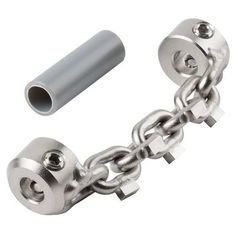 an image of a metal chain with two links attached to the link and one end