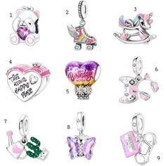 🌸 s925 Silver charms  🌸 Build your own charm bracelet with the array of charms available in my store.  Make your bracelet to your own unique individual style 💐 Select your chosen style number from the drop down menu  we have , birthday charms,  graduation charms , family charms, new home charms , animal charms, baking charms , roller blades, rocking horse, unicorn,  cupcake, travel, owl ,  fairy , pet paws , gaming & kids charms ,  so many to choose from  Made from silver with cz stones  Fits White Gold Charms With Dangling Details For Gifts, White Gold Dangling Charms For Gifts, Pink Sterling Silver Charms For Gifts, Silver Charms Stamped 925 For Gift, Silver Charms For Birthday Gift, Silver Charms With Removable Features For Gift, Silver Charms With Removable Features As Gifts, Silver Charms With Removable Feature As Gift, Pink Pendant Charms For Gifts