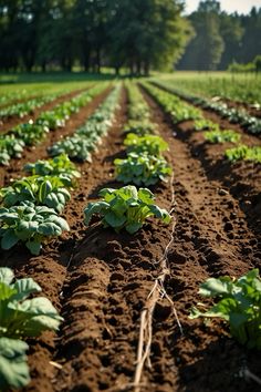 rows of lettuce growing in an open field