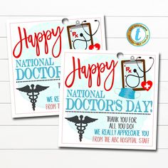 two doctors appreciation cards with the words happy national doctor's day written on them