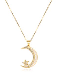 PRICES MAY VARY. Elegant Design: Elevate your style with this exquisite 14k Gold Necklace featuring a celestial-inspired design of a delicate moon and star pendant adorned with sparkling zircon stones. The intricately crafted pendant captures the beauty of the night sky, making it a perfect accessory for both casual and formal occasions. High quality material: This necklace is made of high-quality 14k gold plating, with exquisite craftsmanship and attention to details, ensuring the durability of Unique Gold Chain, Moon And Star Pendant, Moon Star Necklace, Golden Moon, Necklace Opal, Zircon Necklace, Woman Jewelry, Golden Necklace, 14k Gold Necklace