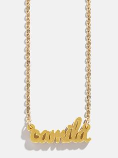 The classic nameplate gets a modern reboot thanks to a chic array of acrylic colorways. Whether you opt for a classic name or initials, the range of customizable options will help you put together a personal piece that’s uniquely yours. Classic Names, Nameplate Necklace, Custom Pendants, Custom Gifts, Brass Chain, Gold Pearl, Name Plate, Custom Items, Antique Gold