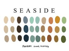 the words seaside written in different colors and sizes on a white background with an assortment of oval shapes