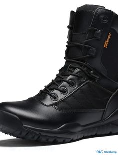 OrcaJump - Mens Casual Hiking Booties/Ankle Boots - Black Canvas PU - Fall/Spring Slip-resistant Round Toe Combat Boots For Hiking, Black Waterproof Lace-up Boots With Reinforced Toe, Slip-resistant Hiking Boots With Closed Toe, Black Combat Lace-up Boots, Black Waterproof Lace-up Boots For Walking, Black Wear-resistant Winter Work Boots, Black High Ankle Lace-up Boots For Outdoor, Black Wear-resistant Work Boots With Round Toe, Winter Wear-resistant Black Hiking Boots