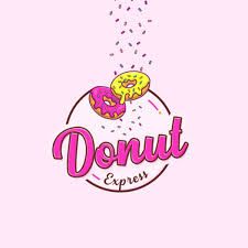 a donut shop logo with sprinkles coming out of the doughnut