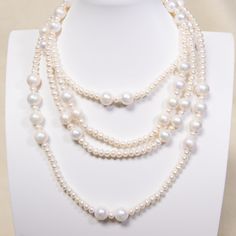 Our winter favorite necklace ever! 8-9mm round pearls combined with 3-4mm baby pearls are beaded into a French vintage style that matched so well with turtle neck or any other sweater or dress! It can be worn as 2-layer or 3 or 4 layers however you want. Pearl Type: Freshwater Pearls Pearl Quality: AA [Shape]: Round [Pearl Size]: 5-9mm [Blemish]: Minor [Luster]: High Necklace Length: 160cm Note: Every pearl is unique. Items may vary from the pictures. Classic White Necklace For Layering, Elegant Pearl Necklace For Layering With Round Beads, Elegant Pearl Necklace For Layering, Classic Pearl Necklace For Layering, Multi-strand Pearl Necklace For Layering, White Pearl Beaded Necklaces For Layering, Elegant White Beaded Necklaces For Layering, French Lady, Baby Pearls