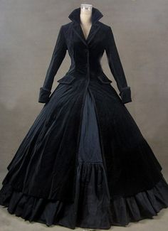 Winter Black Gothic Victorian Edwardian Dress Medieval Historical Manor Mistress Costume Carnivale Theatre Performance Gown Black Full Length Winter Dress, Black Full-length Winter Dress, Black Full Length Dress For Winter, Medieval Victorian Dress With Long Sleeves For Fantasy Events, Medieval Long Sleeve Victorian Dress For Fantasy Events, Long Sleeve Victorian Dress For Fantasy Events, Gothic Victorian Floor-length Fitted Dress, Gothic Victorian Fitted Floor-length Dress, Fitted Dresses For Winter Fantasy Events