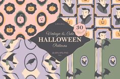 an image of halloween seams with the words vintage & cute pattern on them in black and orange