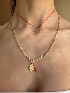 Hello, Welcome to my store ✨ If you have any questions, please contact me, i will be very happy to help you. You may want to take a look this important informations below ! ✨ Just Chain necklace (4mm width) with pendant options is for sale, not contains red string above choker. You can find it Gold Plated Curb Chain Charm Necklace Gift, Yellow Gold Charm Necklaces With Figaro Chain For Gifts, Gold Plated Charm Necklace With Figaro Chain For Gifts, Dainty Charm Necklaces With Curb Chain For Gifts, Hallmarked Cuban Link Jewelry As Gift, Hallmarked Cuban Link Jewelry For Gifts, Gold Charm Necklaces With Figaro Chain For Gift, Gold Figaro Chain Charm Necklace For Gift, Gold Charm Necklace With Figaro Chain For Gift