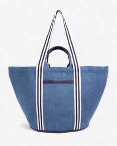 Large Tote in Denim Casual Canvas-lined Shoulder Bag For Weekend, Casual Shoulder Bag With Canvas Lining For Weekend, Casual Canvas Bag With Leather Handles For Weekend, Casual Weekender Bag For Shopping, Sporty Canvas Bag For Weekend, Casual Weekender Bag With Double Handle And Canvas Lining, Casual Canvas Shoulder Bag For Weekend, Denim Blue Shoulder Bag With Leather Handles For Travel, Travel Shoulder Bag In Denim Blue With Leather Handles