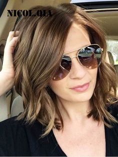 Medium Wavy Light Brown Mix Lace Front Human Hair Blend Heat Ok Wavy Wig Women | eBay Hairstyles Cut, Brunette Bob, Messy Bob Hairstyles, Long Face Hairstyles, Hairstyles Women, Women's Hairstyles, Hair Styles 2017, Business Hairstyles, Penteado Cabelo Curto