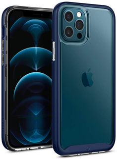 the back and side view of an iphone 11 pro with its blue case on it