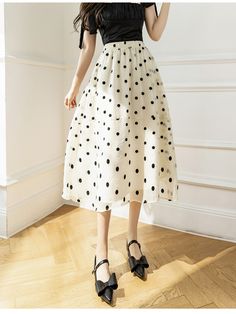 Elegant Polka-dot Skirt Women Summer High Waist Mid-length French Chiffon Skirt Female Fashion A Line Faldas Mujer Midi Skirt 2022, Midi Skirts Summer, Organza Skirt, Vintage Silhouette, Long Skirts For Women, Polka Dot Skirt, Dot Skirt, Mesh Skirt, Skirt Women