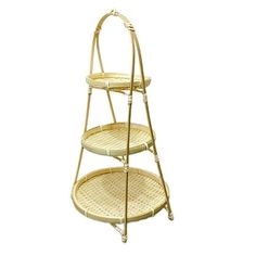 three tiered tray with wicker handles