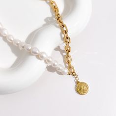 18K Gold Plated Stainless Steel Made With Genuine Freshwater Pearls Water Safe Hypoallergenic Anti-Tarnish Rust Free Pendant Dimensions: 1.3cm Chunky Pearl Necklace, Chunky Pearls, Gold Anklet, Gold Jewelry Earrings, Silver Anklets, Quality Jewelry, Silver Bracelets, Gold Pendant, Silver Necklaces