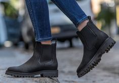 Women's Legend Chelsea Boot In Black Matte Leather - Thursday Boots Lug Sole Chelsea Boots, Thursday Boot Co, Thursday Boot Company, Thursday Boots, Stylish Outfits For Women Over 50, Japan Outfit, Boot Companies, Slip On Boots, Shoes Heels Wedges