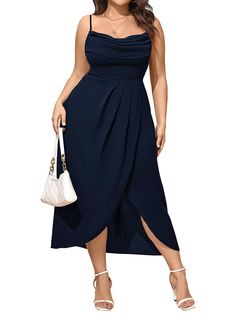 PRICES MAY VARY. MATERIAL: The Plus Size Dress Is Made Of 95% Polyester 5% Elastane, Comfy, Lightweight, Breathable, Skin-Friendly, Halter Dresses Are Perfect For Summer FEATURES: Women's Plus Size Dress/ Women's Maxi Dress/ Party Dress/ Women's Front Split Dress/ Cowl Neck Dress/ Elegant Cocktail Dresses/ Adjustable Spaghetti Straps/Elastic Waist/ Mid-Length/ Ruched Design At Bust/ Plus Size Long Dress/ Sleeveless Long Dresses/ Spaghetti Strap Backless Bodycon Summer Dresses/ Sexy Slim Fit Nigh What Do You Wear To A Quinceanera As A Guest, Brunch Wedding Attire Guest, Plus Summer Dress, Dress For Wedding Guest Plus Size, Formal Dresses For Short Curvy Figures, Plus Size Semi Formal Outfits Wedding, Plus Wedding Guest Dress, Plus Size Cocktail Dress Wedding Guest, Vegas Wedding Guest Dress