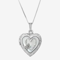 Features: Quick ShipJewelry Closure: Spring Ring ClaspShape: HeartStone Cut: HeartMetal Color: WhiteChain Length: 18 InchChain Width: .93 MillimetersPendant Length: 29mmPendant Width: 20mmMetal: Sterling SilverChain Construction: BoxCare: Wipe CleanNecklace Type: Locket NecklacesAssembled in the US from Imported Materials Dragon Goddess, Watch Locket, Silver Heart Locket, Locket Necklaces, Heart Locket Necklace, Fame Dr, Silver Lockets, Heart Locket, Sterling Silver Heart