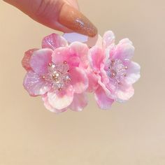 Material: Alloy Fashion Element: Flowers Style: Sweet Pink Flowers, Diamond Earrings, Tassels, Flowers, Silver, Pink, Quick Saves