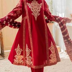 It’s A Brand New Women Dress By Brand Garment. It’s Xxl Size Elegant Red Dress For Eid, Red Dress With Dupatta For Spring, Red Long Sleeve Dress For Eid, Red Knee-length Festive Dress, Festive Red Knee-length Dress, Fitted Red Dress With Dupatta, Floral Mesh Dress, Black Tunic Dress, Hoodie Sweatshirt Dress