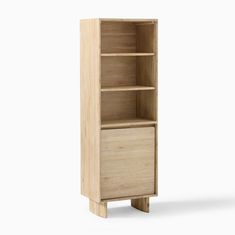 a wooden bookcase with two drawers on one side and an open drawer on the other