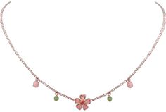 Dainty Blossom Jewelry For Spring, Dainty Blossom Color Jewelry For Spring, Spring Flower-shaped Rose Gold Necklaces, Rose Gold Flower Necklace For Spring, Spring Rose Gold Flower Necklace, Dainty Flower Charm Necklace With Clavicle Chain, Dainty Blossom Flower Jewelry, Pink Flower Charm Necklace, Dainty Spring Jewelry With Adjustable Chain