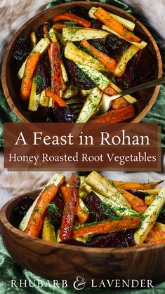 Honey roasted root vegetables, like carrots, parsnips and beets, are roasted until caramelized and flavoured with dill. This root vegetable recipe is inspired by the northern climate of the Kingdom of Rohan from JRR Tolkien's The Lord of the Rings. The perfect flavourful side dish for a Lord of the Rings themed dinner or a special fall meal. Hobbit Tavern, Hobbit Feast, Honey Parsnips, Tavern Food, Themed Meals, Hobbit Food, Root Vegetables Recipes, Fall Meal, Vegetable Recipe