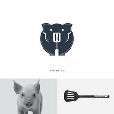 the pig grill logo is designed to look like it's holding a spatula