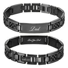 PRICES MAY VARY. Gift For Dad Engraved Dad on the front, and Love You Dad on the back of the bracelet. Great for Fathers Day, Birthdays, Christmas and any other special occasion 8.5 INCH LONG /.47 INCH WIDE with free size adjusting tool included with this bracelet allowing you to easily adjust the size of the bracelet at home so it always fits your wrist perfectly. An easy to follow Instructional video link is also provided! PURE TITANIUM with BLACK IP PLATING & 100% HYPOALLERGENIC! Titanium is Engraved Black Bracelets For Anniversary, Personalized Black Jewelry For Father's Day, Black Jewelry For Father's Day Personalized Gift, Black Stainless Steel Jewelry For Anniversary, Black Stainless Steel Bracelet For Valentine's Day, Black Stainless Steel Bracelets For Valentine's Day, Valentine's Day Black Stainless Steel Bracelets, Black Laser Engraved Jewelry For Father's Day, Father's Day Black Laser Engraved Jewelry